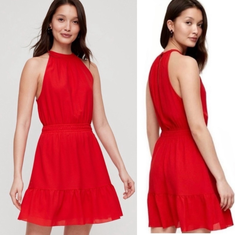 Aritzia Red Sleeveless Halter Mini Dress